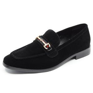 Black Men's Vintage Velvet Designer Classic Dress Tuxedo Loafers Shoes